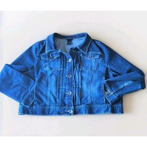 Lane Bryant Cropped Blue Denim Stretch Jacket Pockets Size 18 Womens EUC